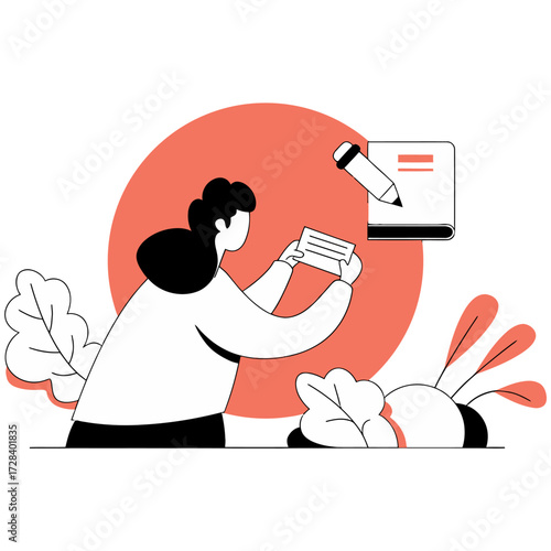 Design woman reading card with book and pencil illustration design vector art graphic design creative concept art 100 verctor art illustration png