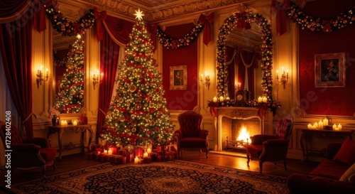Wallpaper Mural Elegant Christmas Living Room with Decorated Tree and Cozy Fireplace Torontodigital.ca