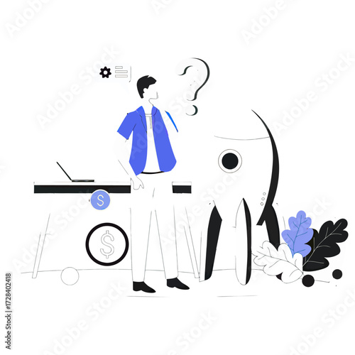 Design business startup thinking rocket finance strategy investment growth success plan idea concept question mark venture verctor art illustration png