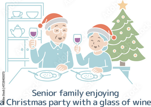 クリスマスを楽しむシニアカップル（主線なし）
Senior couple enjoying Christmas (no main line)