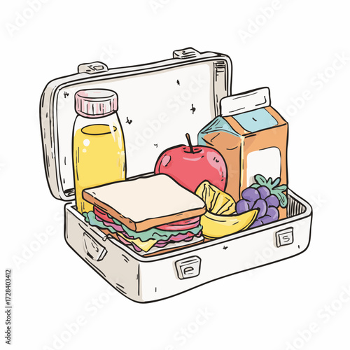 Hand Drawn Detailed Lunchbox Filled with Healthy Meal Illustration
