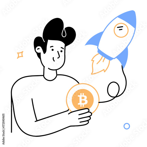 Design bitcoin rocket crypto currency blockchain digital finance investment growth technology future trend  100 verctor art illustration png