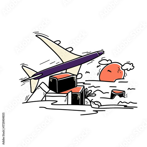 Design airplane travel flight journey aviation transport tourism vacation trip journey airplane travel flight verctor art illustration png