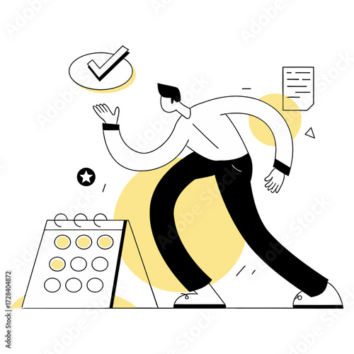 Design man calendar schedule planning task management time management project management efficiency productivity work verctor art illustration png