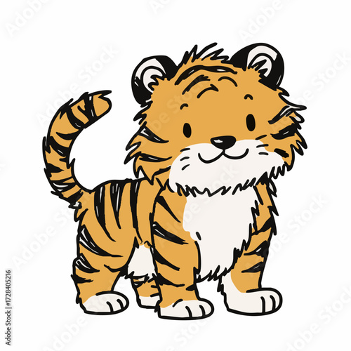 Cartoon Cute Little Tiger Cub Standing Animal Illustration Design