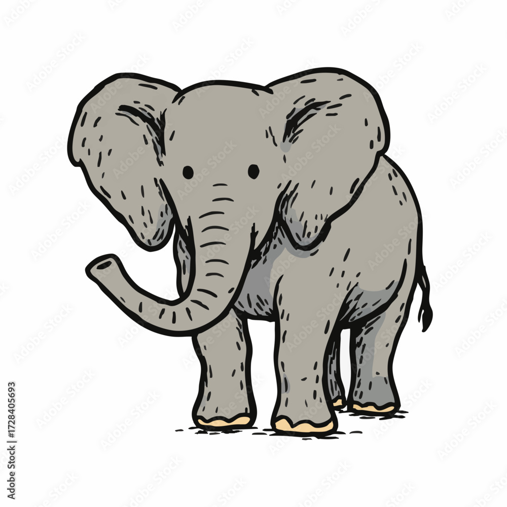 Fototapeta premium Handdrawn Cute Standing Elephant Illustration Wildlife Animal Creature Cartoon