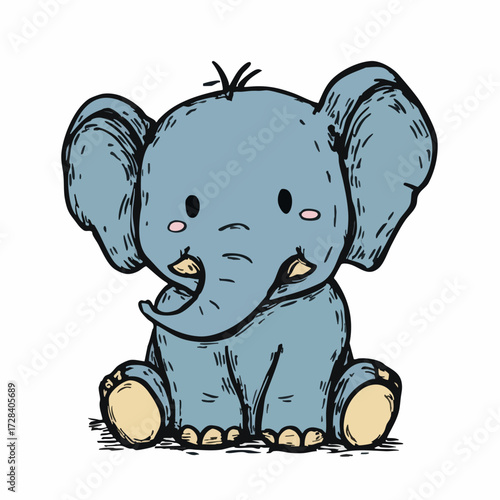 Cute Handdrawn Baby Elephant Sitting Calm and Peaceful Animal Illustration