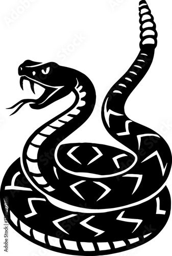 Vector of rattlesnake with raised tail in warning pose silhouette with white background 