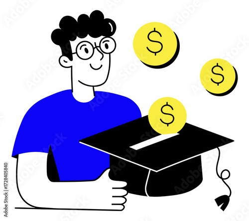 Design blue shape eating money coins financial concept business investment wealth profit income revenue gain earning cash flow verctor art illustration png