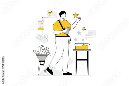 Design customer experience feedback rating review star service quality satisfaction survey online business success verctor art illustration png