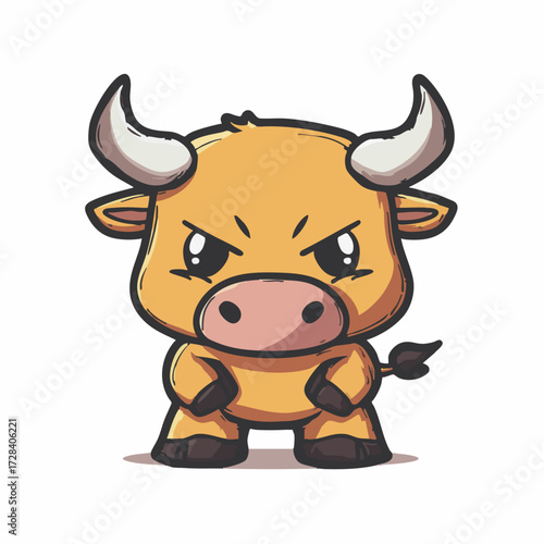 Cute Cartoon Angry Bull Character Illustration for Mascot Design Element