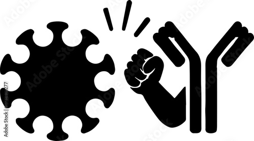 Virus and Antibody Fighting  Immune System Silhouette Vector With White Background 