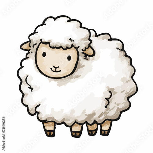 Cute Cartoon Sheep Character Illustration with Woolly Texture for Kids Design