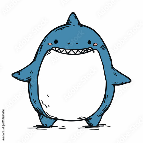 Handdrawn Cute Chubby Blue Shark Creature Character Illustration Cartoon