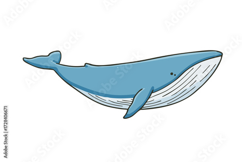 Cute Cartoon Style Blue Whale Aquatic Animal Isolated Illustration