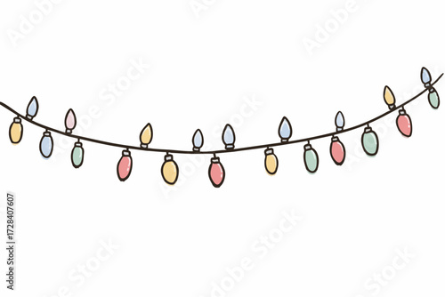 Whimsical Hand Drawn Christmas Light Garland Celebration Decoration Element