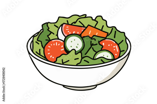 Simple Line Art Vegetable Salad in a Bowl Healthy Eating
