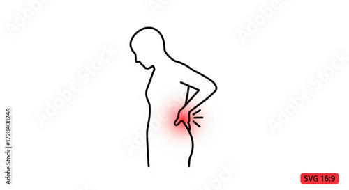 Aching back illustration showing a person holding their lower back with a red pain indicator area created with generated ai