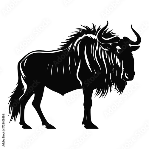 Wildebeest silhouette vector with white background
