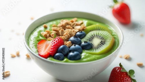 Vibrant Green Smoothie Bowl with Berries, Kiwi, and Granola: A Healthy Breakfast Delight