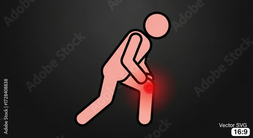 Illustration of a stick figure holding their knee in pain with a red glow indicating injury created with generated ai