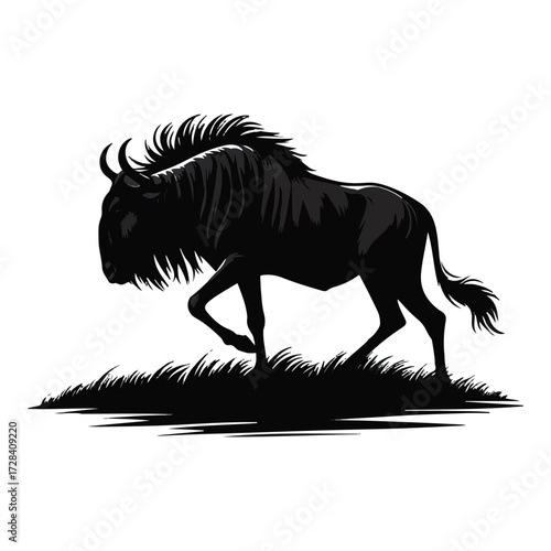  Wildebeest silhouette vector with white background