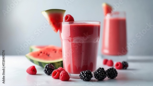 Watermelon raspberry smoothie with berries
