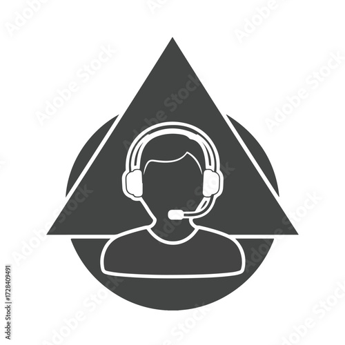 Call center operator icon with headset and microphone.
