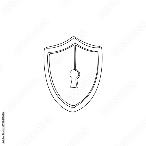Lock shield continuous line drawing on white background 