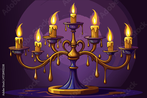 Elegant ornate candelabra with dripping wax detailed vector illustration for decorative design projects