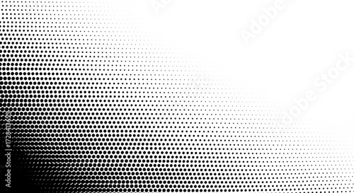 Black dots arranged in a gradient pattern transitioning from dense to sparse on a white background created with generated ai