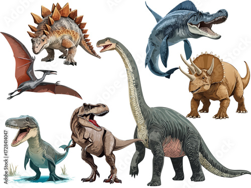 Illustrations of various dinosaurs