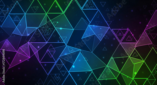 Abstract geometric background with colorful triangles and glowing lines on a dark backdrop design created with generated ai