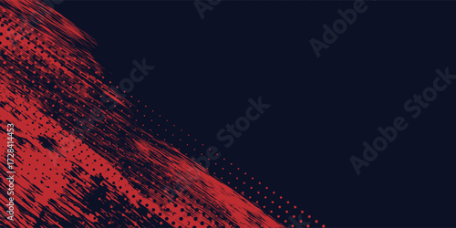Modern Glitch distorted grunge background. Noise destroyed texture. Red halftone dots blue color pattern gradient grunge texture background.Eps 10