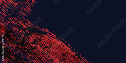 Modern Glitch distorted grunge background. Noise destroyed texture. Red halftone dots blue color pattern gradient grunge texture background.Eps 10