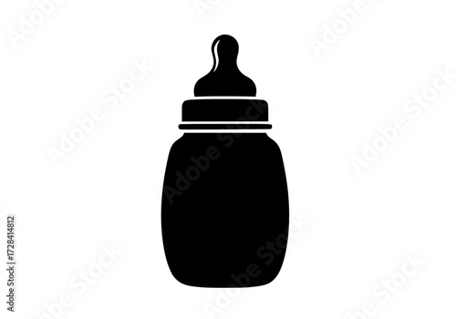 Vector art of black silhouette of baby bottle with nipple