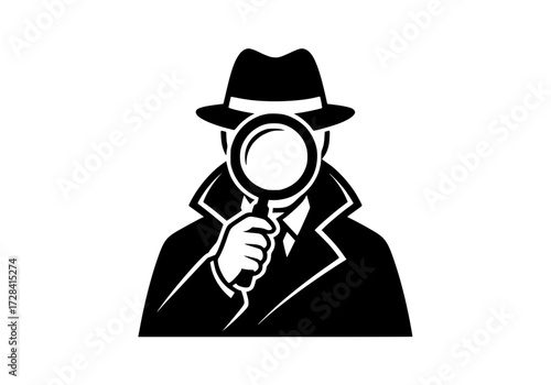 Vector art of silhouette of detective holding magnifying glass