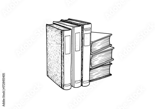 Vector art of stack of three books with different sizes and bindings