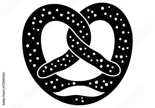 Vector art of black and white illustration of a pretzel with salt crystals and twisted design