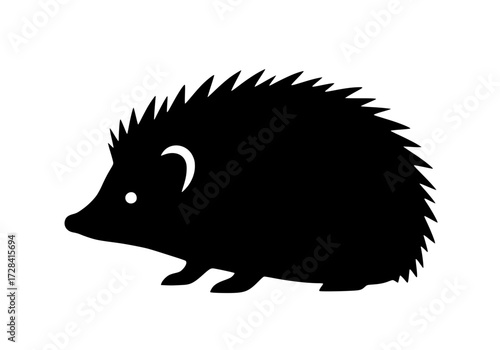 Vector art of black silhouette of a hedgehog with spiky quills and rounded body