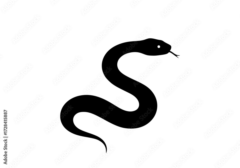 Fototapeta premium Vector art of black snake silhouette, minimalist and stylized design