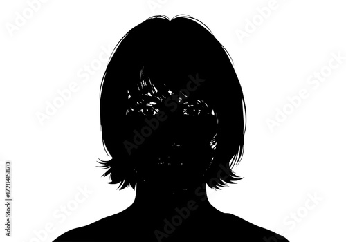 Vector art of silhouette portrait of person with decorative headpiece, minimalist black and white art