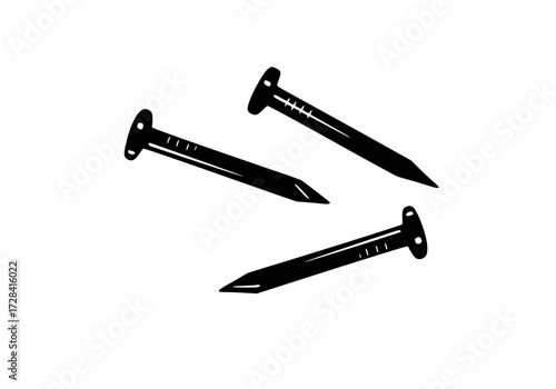Vector art of three black nails with sharp points