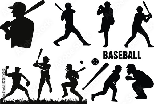 Dynamic baseball player silhouettes capturing the thrill of the game action packed sports 