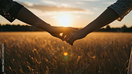 Hands Reaching Together During Sunset In A Tranquil Field Symbolizing Connection And Togetherness With Soft Glowing Light