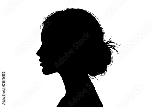 Vector art of silhouette portrait of woman with hair bun