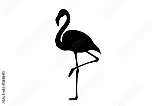 Vector art of black silhouette of flamingo standing