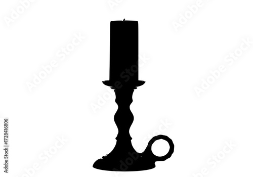 Vector art of vintage black candlestick holder with curved handle
