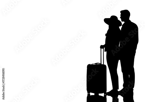 Vector art of silhouette of couple with luggage standing closely together