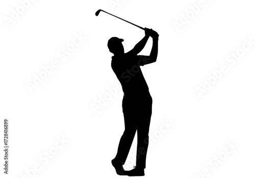 Vector art of silhouette of golfer midswing